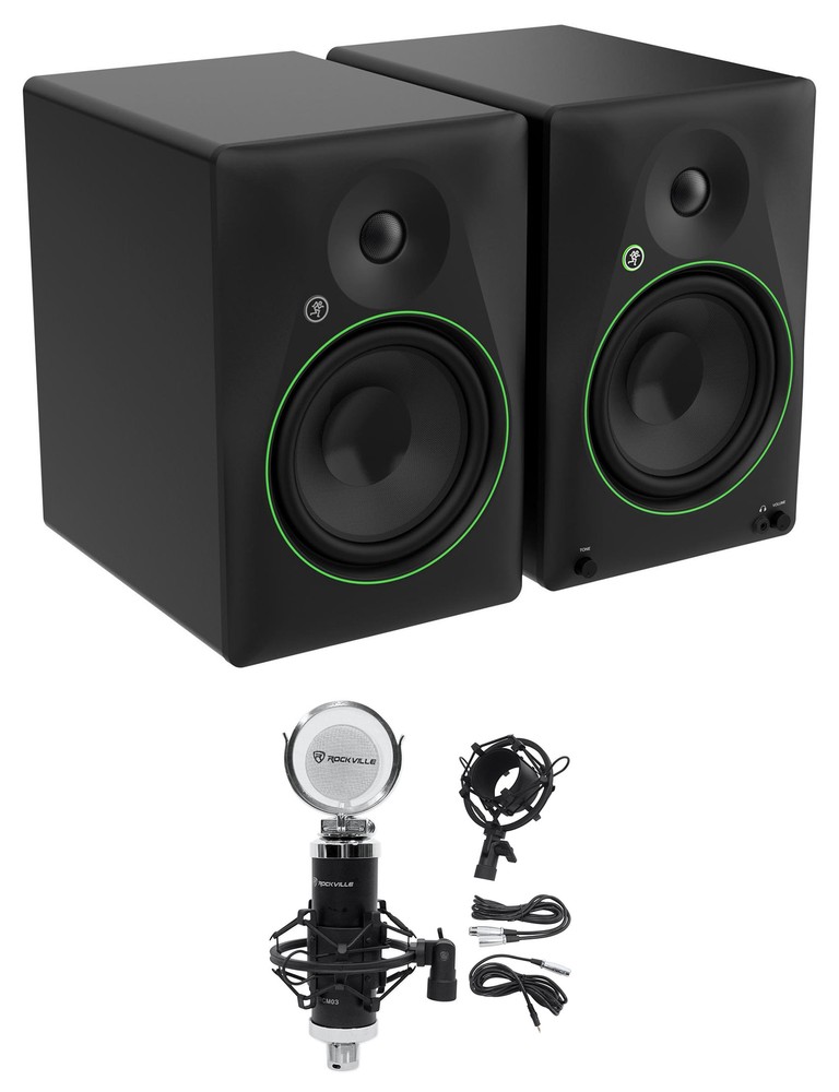 (2) Mackie CR8BT 8″ Powered Studio Monitors w/ Tone Control+Recording Microphone