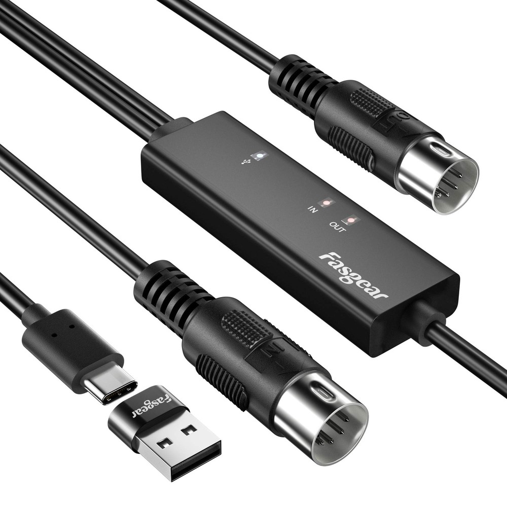 USB C MIDI Cable with Type C to USB Adapter, 6ft Type C to in-Out MIDI Cable …