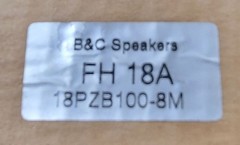 B&C 18PZB100 18″ Woofer 1400 Watts 8-Ohm Pro Audio Subwoofer FH 18A