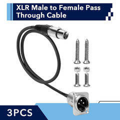 3-Pack 2Ft XLR Pass-Through Cable, Male to Female for Patch Panels and Stage Box