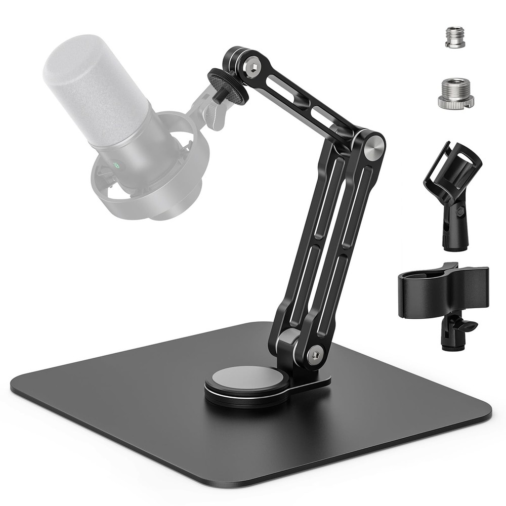 Desktop Microphone Stand 360 Rotatable 4.4 Lb Load 1/4 3/8 5/8 Inch Screw