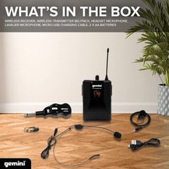 Gemini UHF Wireless Microphone System – Dual Lavalier & Headset Mics, USB Rec…
