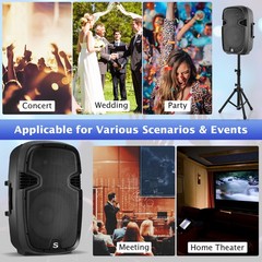 Suono Dual 12″ 2-way 2000W Powered Speakers w/ Mic Speaker Stands