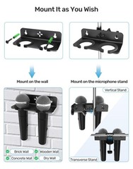 Multi Microphone Holder Clamp For Mic Stand Desk Wall Fits 2 Mics
