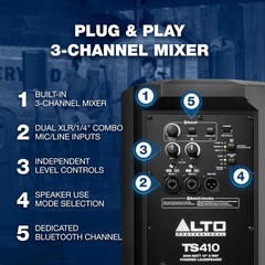 Alto Professional TS410 – 2000W 10″ Powered PA Speaker with 3 Channel Mixer, …
