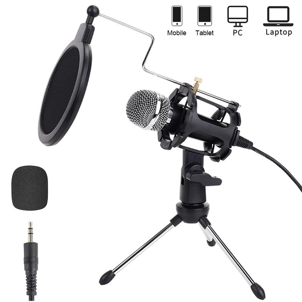 Condenser Microphone Recording 3.5mm Plug&Play for Mac PC Android Gaming Black