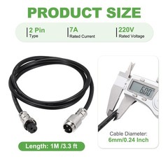 1M/3.28 ft GX16 2 Pin Cable Male to Female Head Aviation CordSet 20AWG, Black