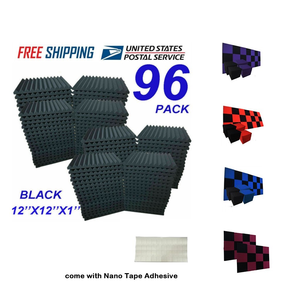 48/96 PACK 12″X 12″X1″ Acoustic Foam Panel Wedge Studio Soundproof Wall Adhesive