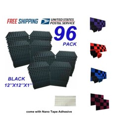 48/96 PACK 12″X 12″X1″ Acoustic Foam Panel Wedge Studio Soundproof Wall Adhesive