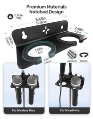 Multi Microphone Holder Clamp For Mic Stand Desk Wall Fits 2 Mics