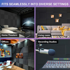 12 Pack Sound Proof Foam Panels, 1″ X 12″ X 12″ Self-Adhesive Acoustic Foam Pane