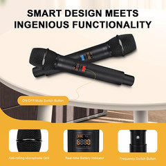 4-Channel Wireless Microphone System, UHF Compact Cordless Mic Set W/ 4X10 Frequ