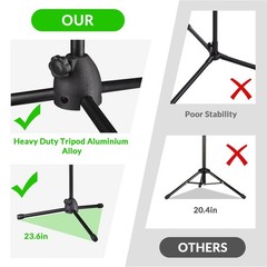 360° Rotating Microphone Stand Dual Mic Clip Boom Arm Foldable Tripod Holder