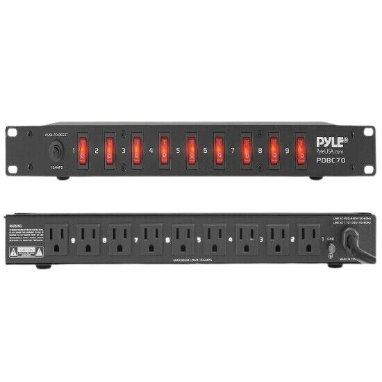 New PylePro PDBC70 1U Rack Mount AC Power Supply Strip 15A 1800VA Cords And Wire