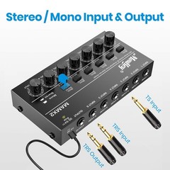 Moukey Audio Mixer, DC 5V, 6 Stereo Ultra, Low Noise 6 Medium (6-channel)