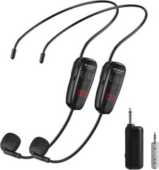 Wireless Microphone Headset, UHF Dual Cordless Microphones System, USB-C Char…