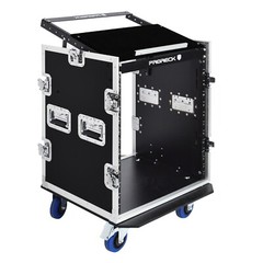 PRORECK 14U Rack/Road Case With 20“ Rackable Depth Slant Mixer Top, Casters