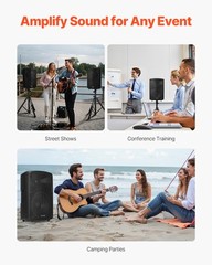 VEVOR 2 X 10in Speakers PA System 800W Mixer Wireless Bluetooth Mic for DJ Party