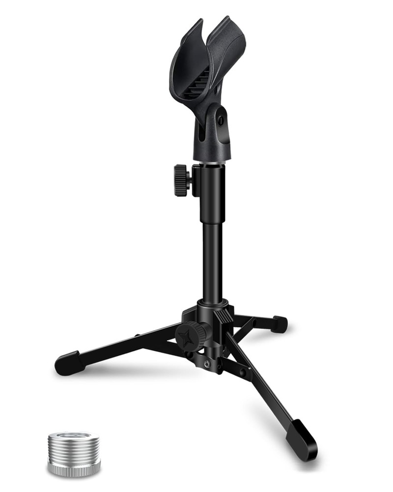 Desktop Mic Stand Foldable Tripod with Clip Holder and 5/8″ Male to 3/8″ Female