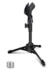 Desktop Mic Stand Foldable Tripod with Clip Holder and 5/8″ Male to 3/8″ Female