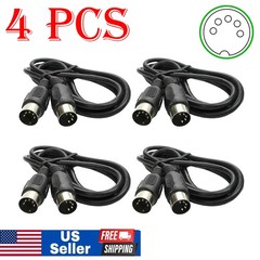 (4) MIDI Cables 3 ft Male to Male 5 Pin DIN Plugs 4 Pack Lot US Keyboard