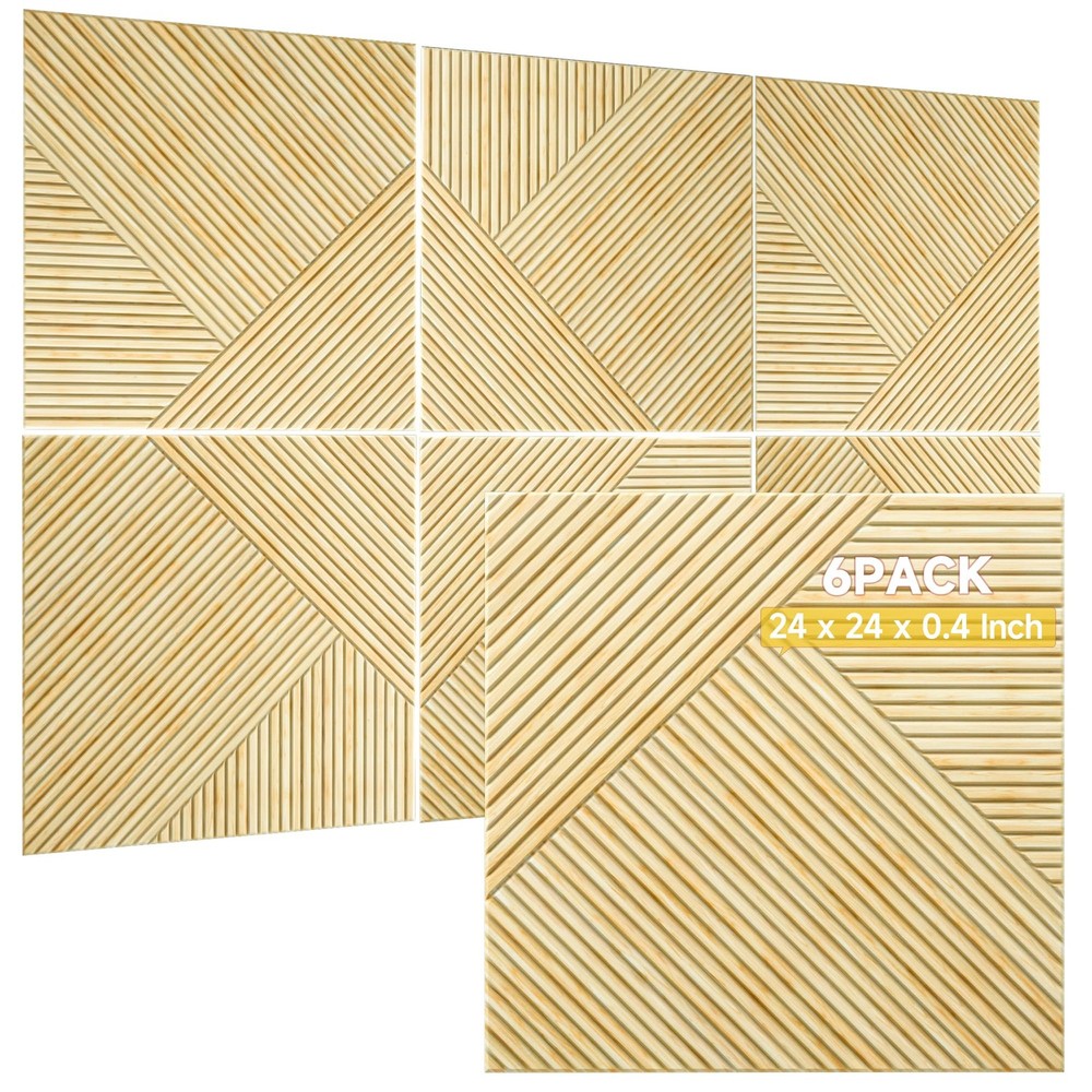 Acoustic Wall Panels 72×48 Inches 6 Pack Self-Adhesive 3D Wood Look