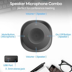 USB Conference Speaker Microphone Wired Touch Key Omni Mic Directional