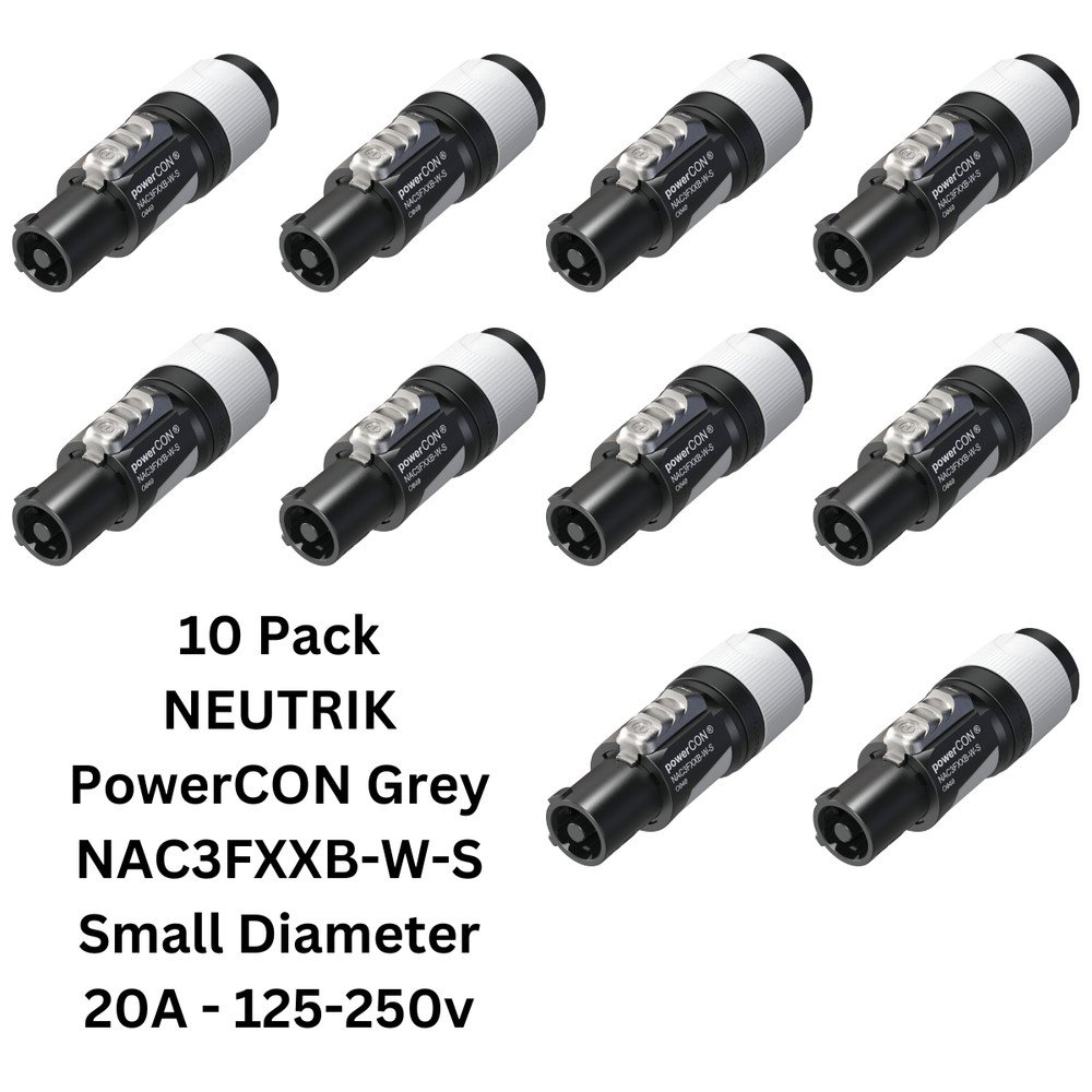 10x Pack NEUTRIK PowerCON NAC3FXXB-W-S Output 3 Conductor 6-12mm NAC3FCB Grey