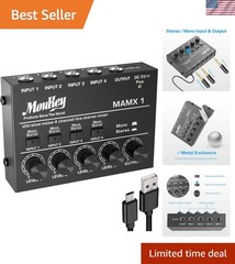DC 5V Powered Mini Mixer – 4-Channel Low Noise Mixer for Guitars & Keyboards
