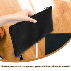 Leather Microphone Storage Bag Portable Black Mic Pouch with Zipper Dustproof…