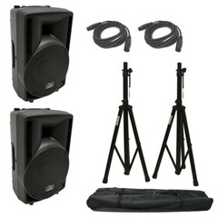 (2) Harmony Audio HA-C8A Pro DJ 8″ Powered 300W PA Speaker XLR Cable & (2) Stand