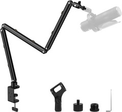 Low Profile Mic Arm for Lightweight Mics, Foldable Boom Arm with Desk Clamp, Mic