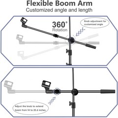 Mic Stand Microphone Floor Boom with Tablet Phone Holder Height Adjustable Clips