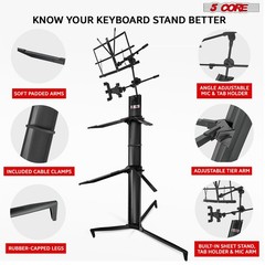 5Core Keyboard Stand 2 Tier Classic Adjustable Electric Piano Sturdy Holder