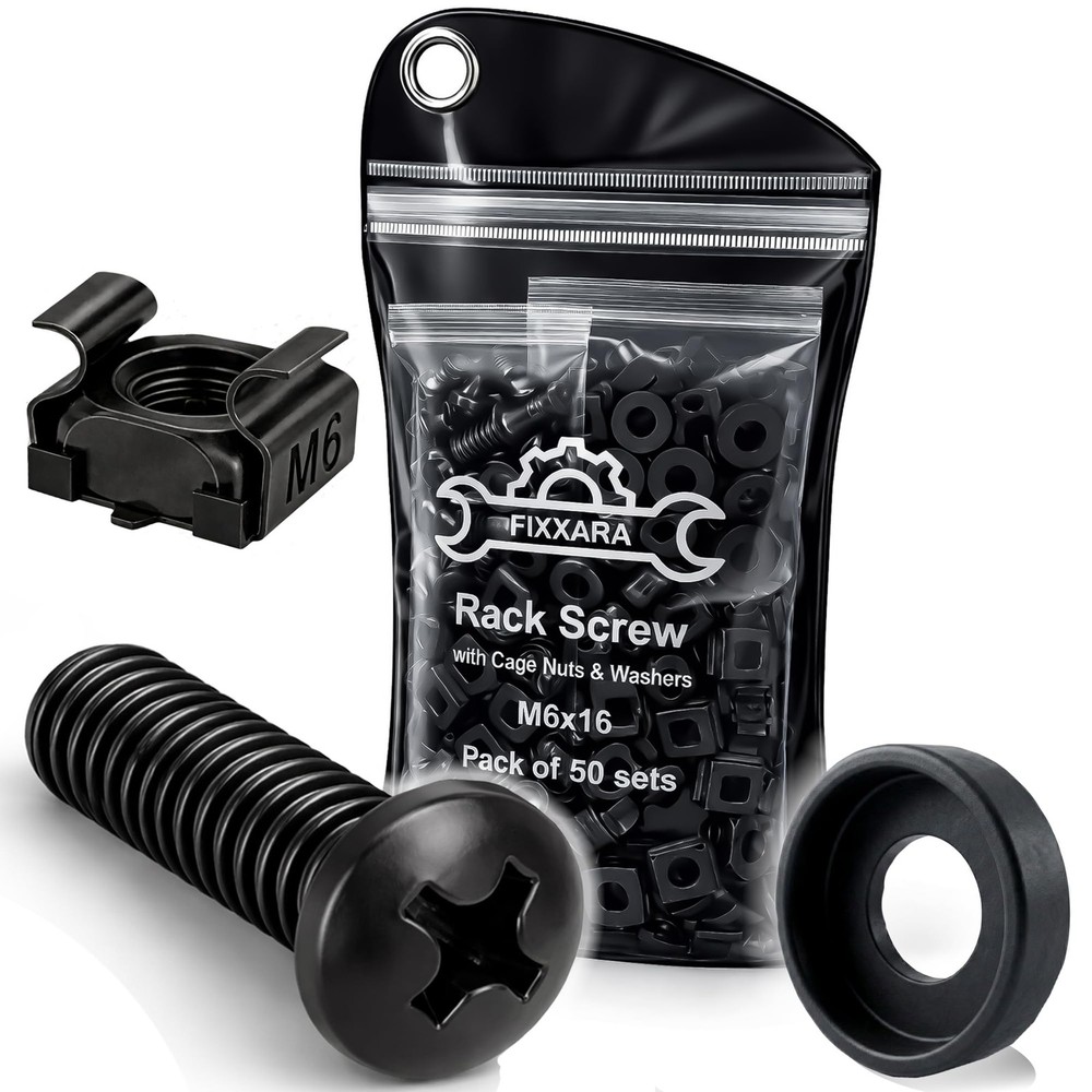 M6x16 Rack Mount Screws – 50-Pack Server Rack Screws with Cage Nuts Nylon Wa…