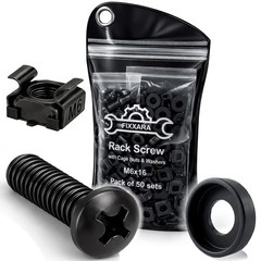 M6x16 Rack Mount Screws – 50-Pack Server Rack Screws with Cage Nuts Nylon Wa…