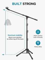 Microphone Stand, Tripod Boom Arm Floor Mic Stand Height Adjustable Heavy Duty w