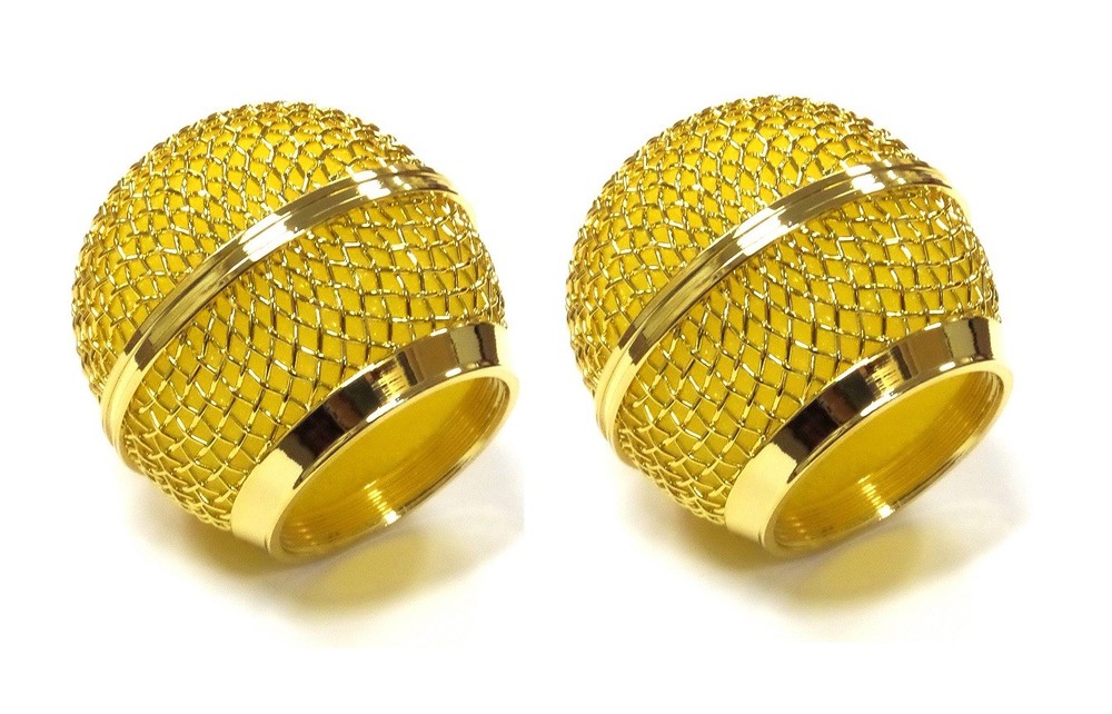 2 Pack Golden Mesh Microphone Grille Fits Shure SM58 Microphone Gold Plated