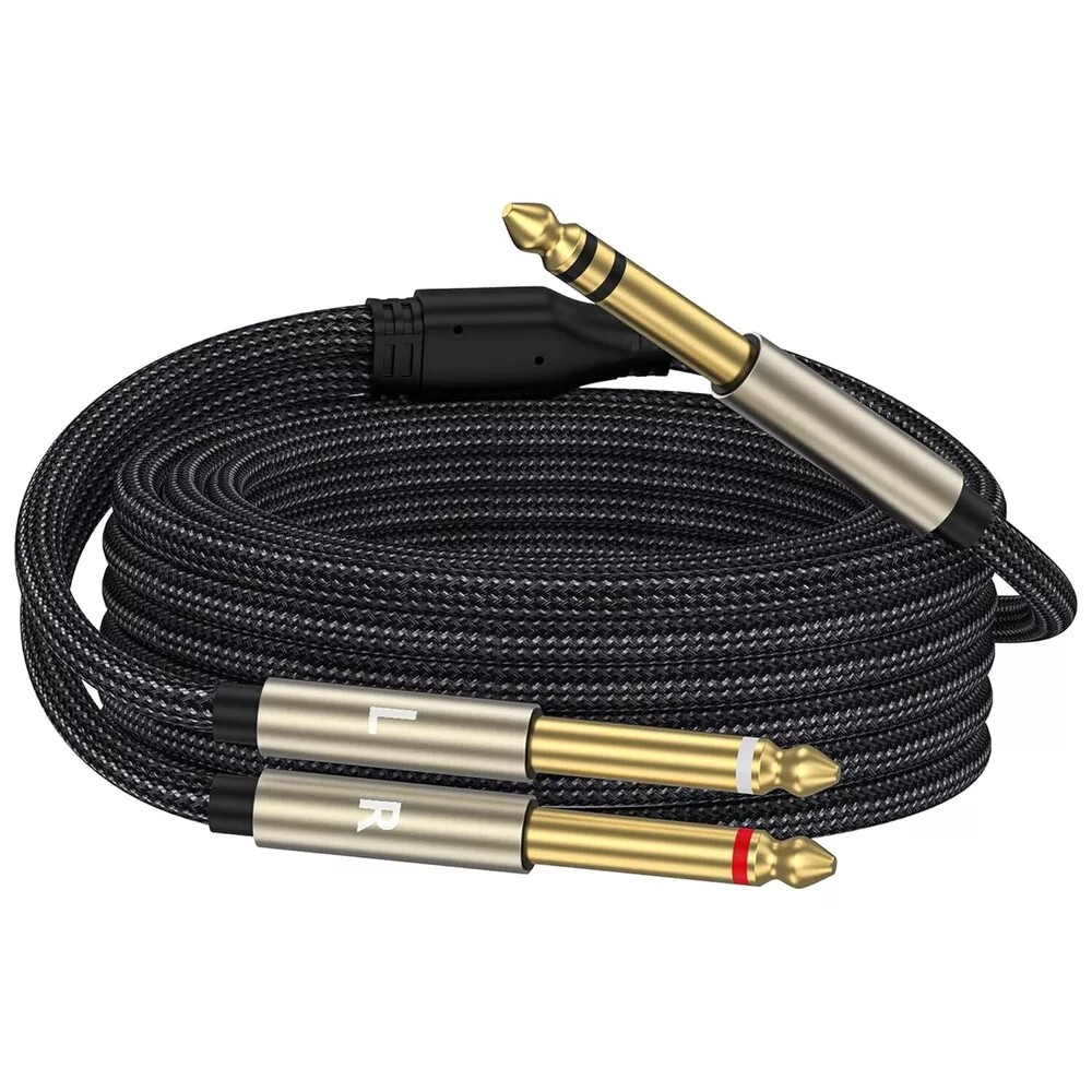 10FT – 1/4 inch TRS Stereo Y-Splitter Insert Cable, 1/4 Inch Male Jack to Dual