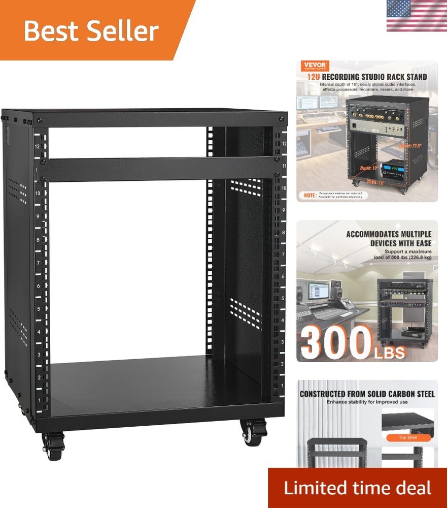 12U AV Rack Stand with Caster Wheels, Component Rack Cabinet Recording Studio…