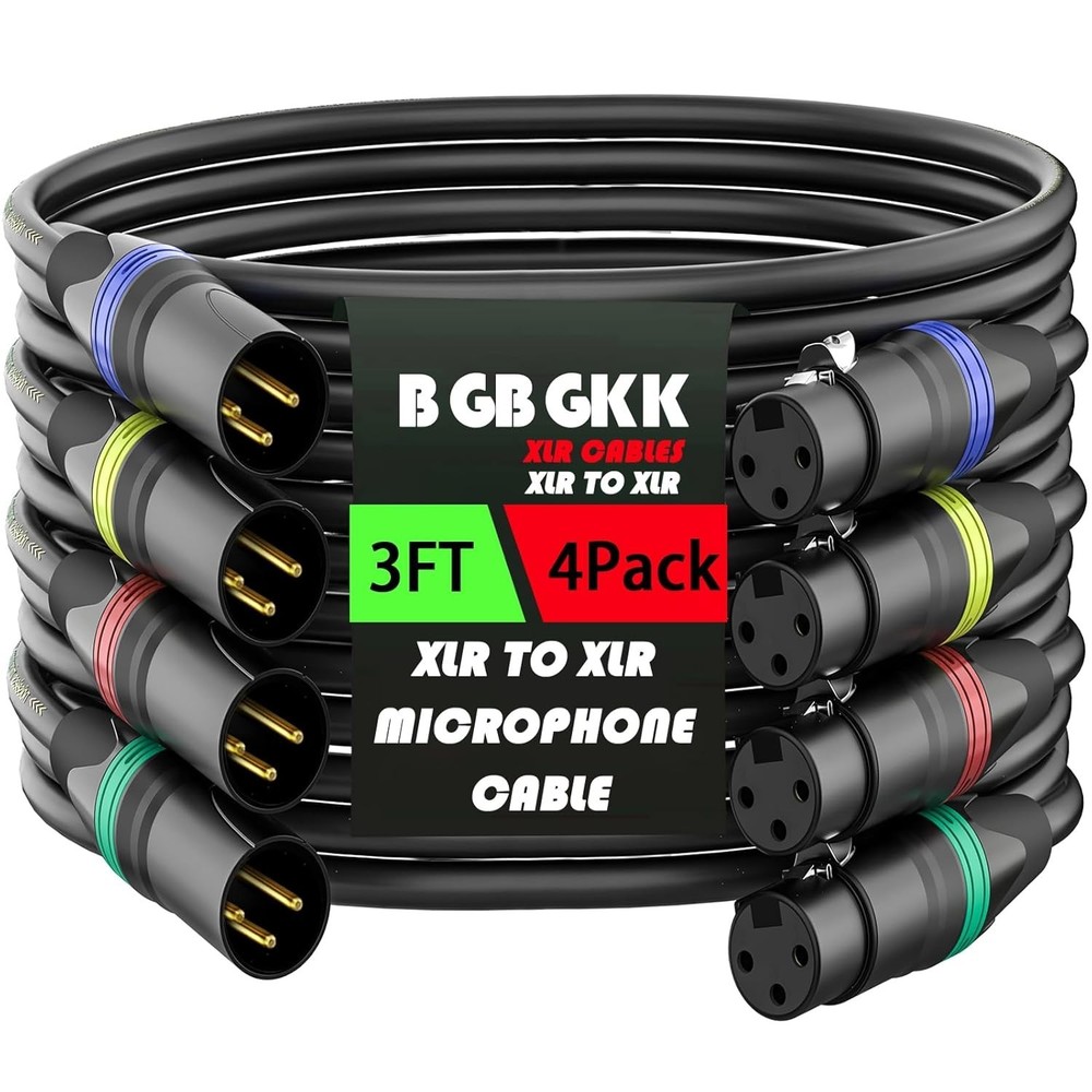 XLR Cables 3ft 4 Pack Professional XLR Microphone Cable Male to Female Gold-P…