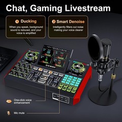 Podcast Microphone Bundle with Live Sound Card Audio Mixer, Podcast Equipment…