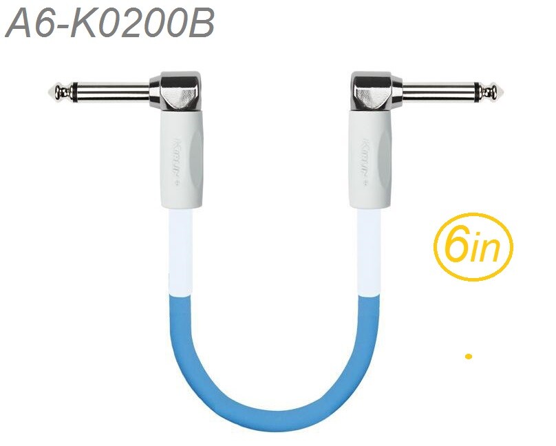 6″ Kirlin Right-Angle 1/4″ Mono Male/Male Effects Pedal Instrument Cable, Blue