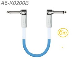 6″ Kirlin Right-Angle 1/4″ Mono Male/Male Effects Pedal Instrument Cable, Blue