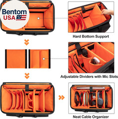 Rolling DJ Cable File Bag with Hard Padded Bottom,Detachable Dividers and Dolly,