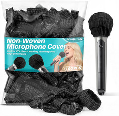 100PCS Disposable Microphone Cover – Black Non-Woven Mic Covers, Microphone Win