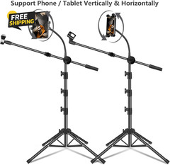 Mic Stand, Microphone Stand Floor Boom Mic Stand with Tablet Phone Holder