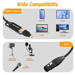 XLR to USB C 6 Feet, 2-in-1 XLR Female to (USB Type A + C) Professional Recor…