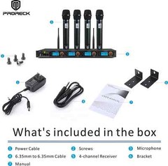 PRORECK MX44 4-Channel UHF Wireless Microphone System with 4 Hand-held Mics, NEW