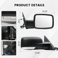 Passenger Right Side Door Mirror for 2010-2018 Ram 1500 2500 3500, with POWER FO